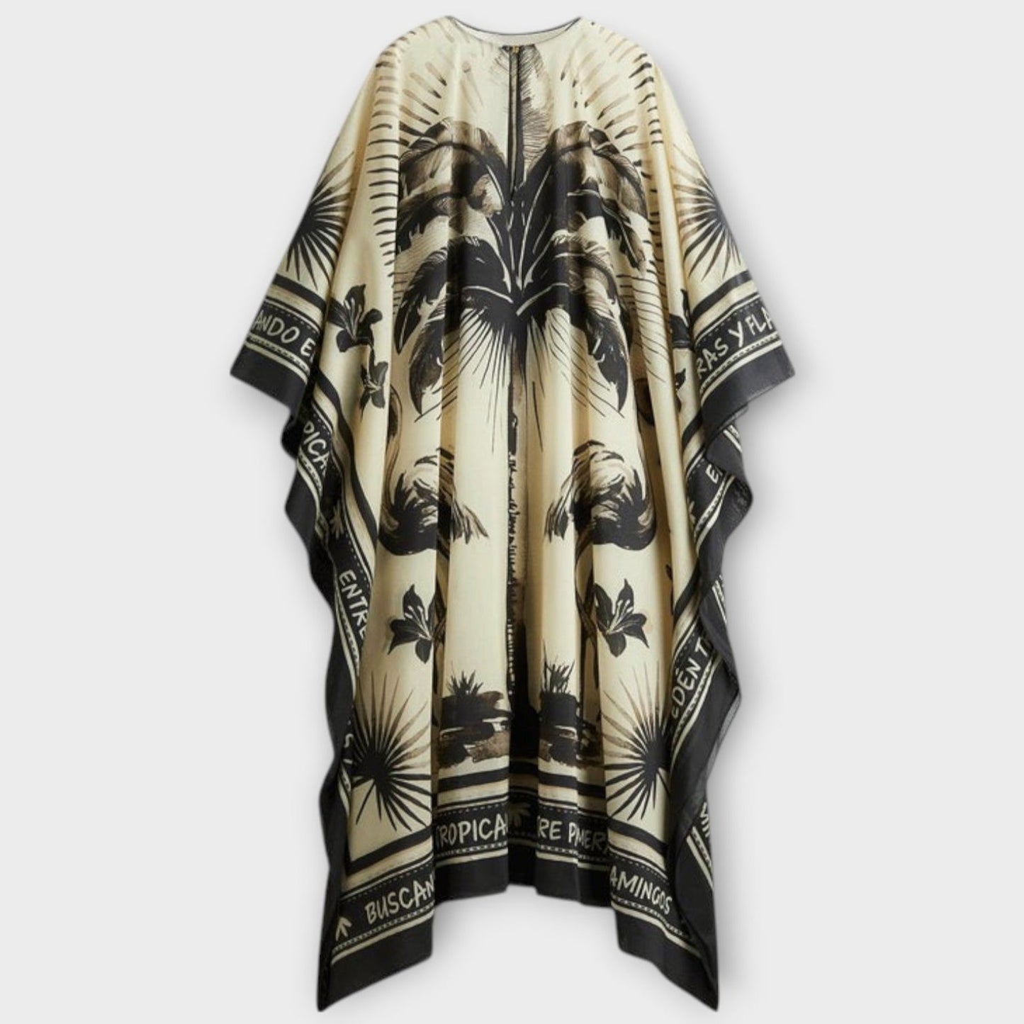 Melissa - Vibrant Flamingo Print Maxi Kaftan Dress for Beachwear