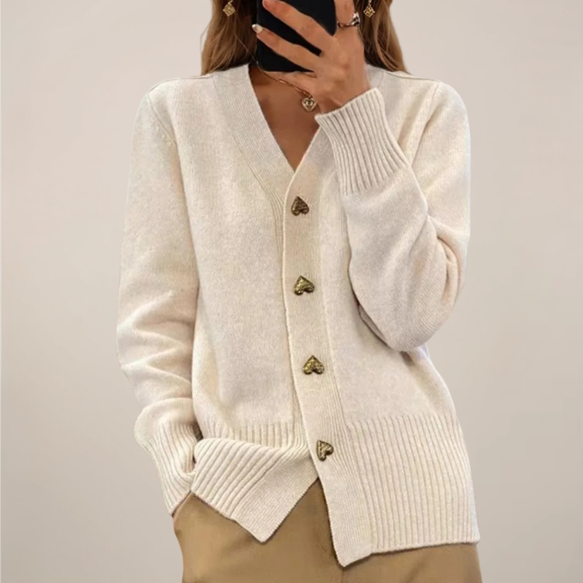 Chic Women's Cardigan with Heart Button Accents