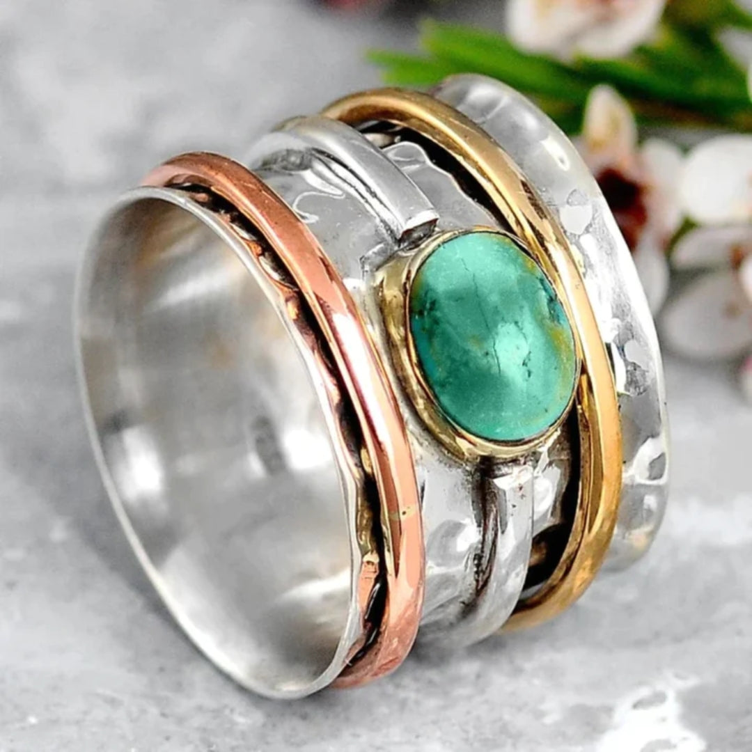 Coco - Vintage Gold and Silver Turquoise Ring