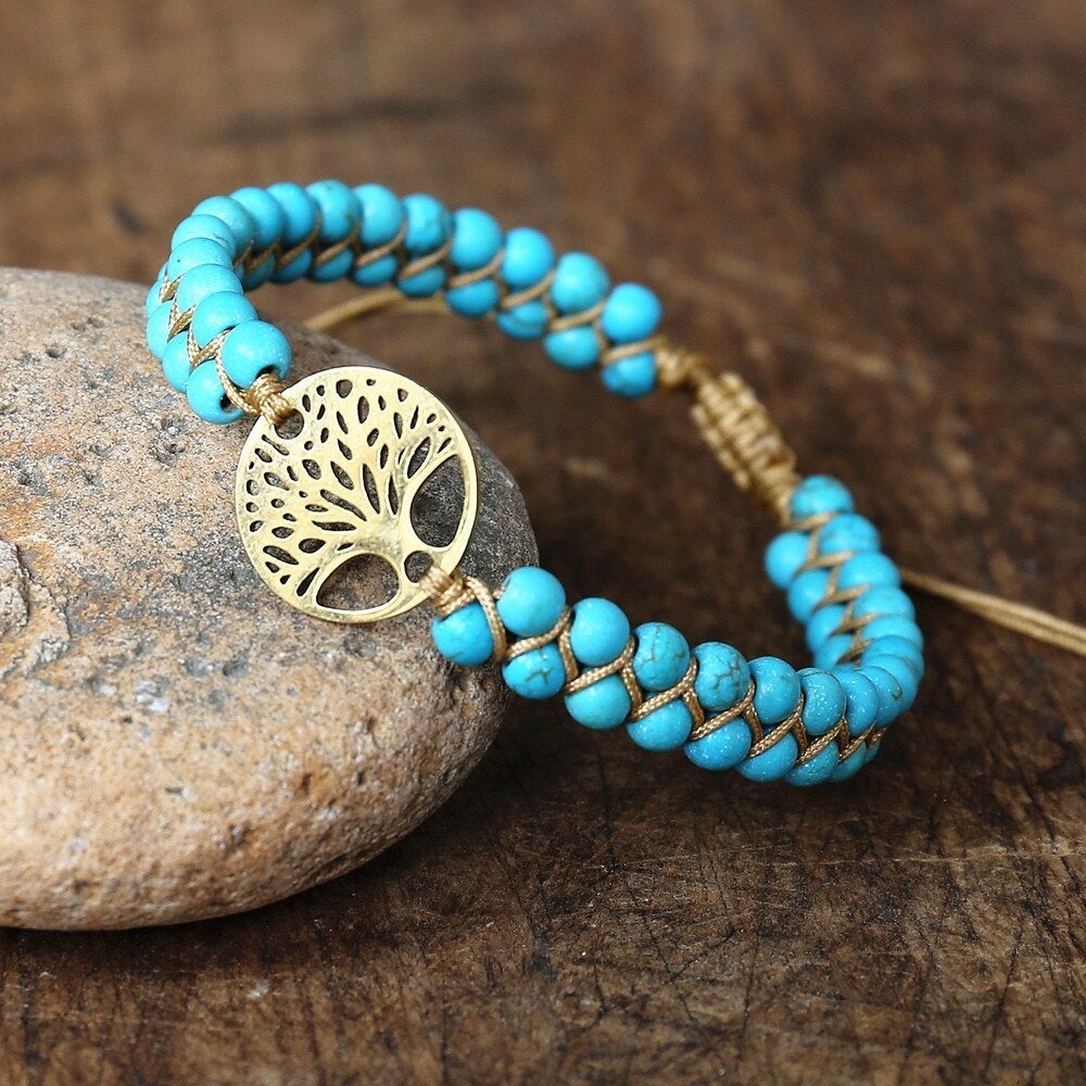 Artisan-Made Turquoise Gemstone Tree of Life Bracelet