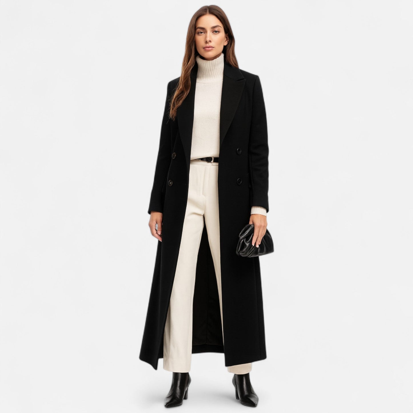 Women's Black Maxi Overcoat – Chic Longline Outerwear for Year-Round Wear