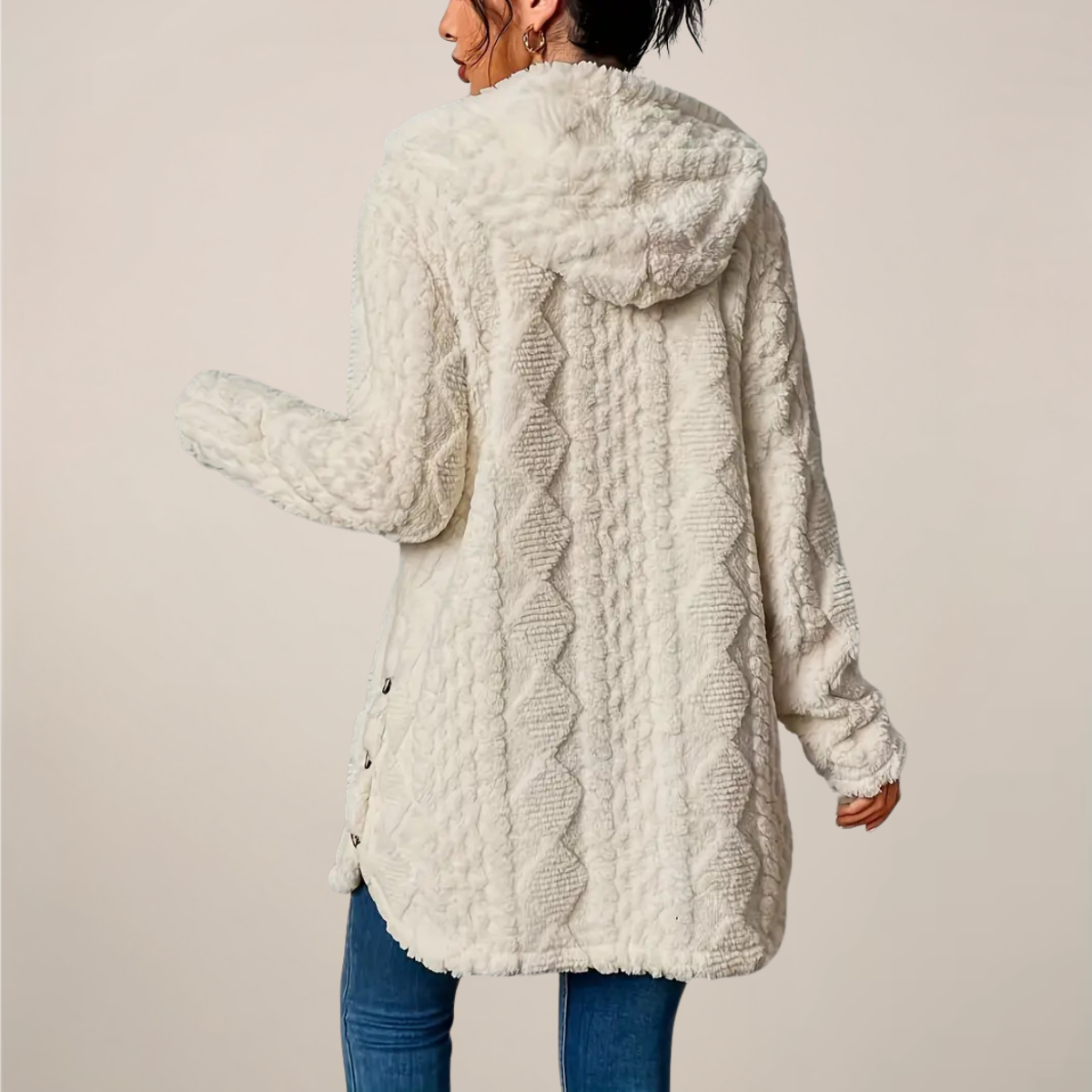 Textured Knit Hooded Cardigan for Winter Wear