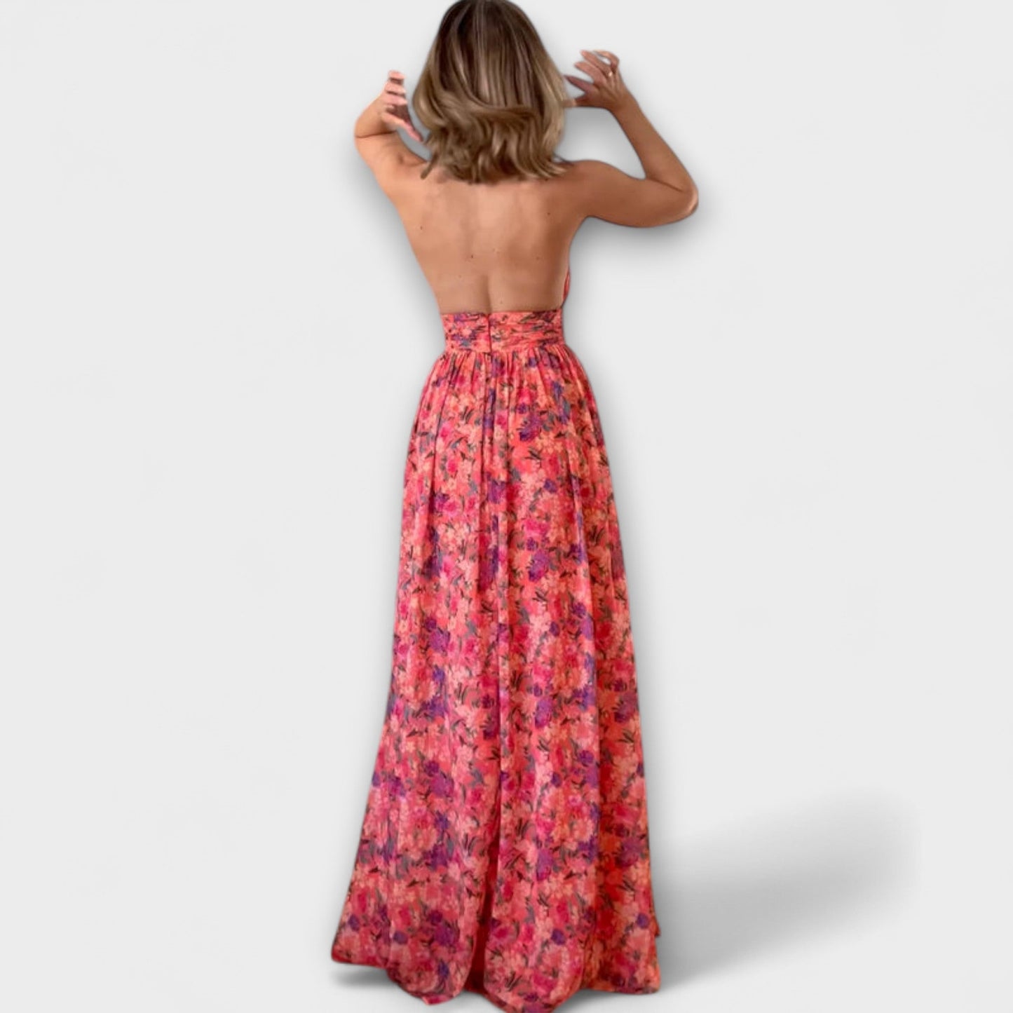 Nortrud Floral Print Backless Maxi Dress for Special Occasions