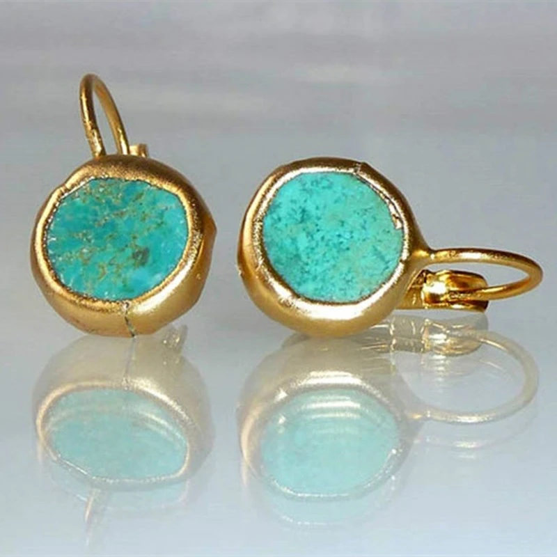 Gold Earrings Accented with Turquoise