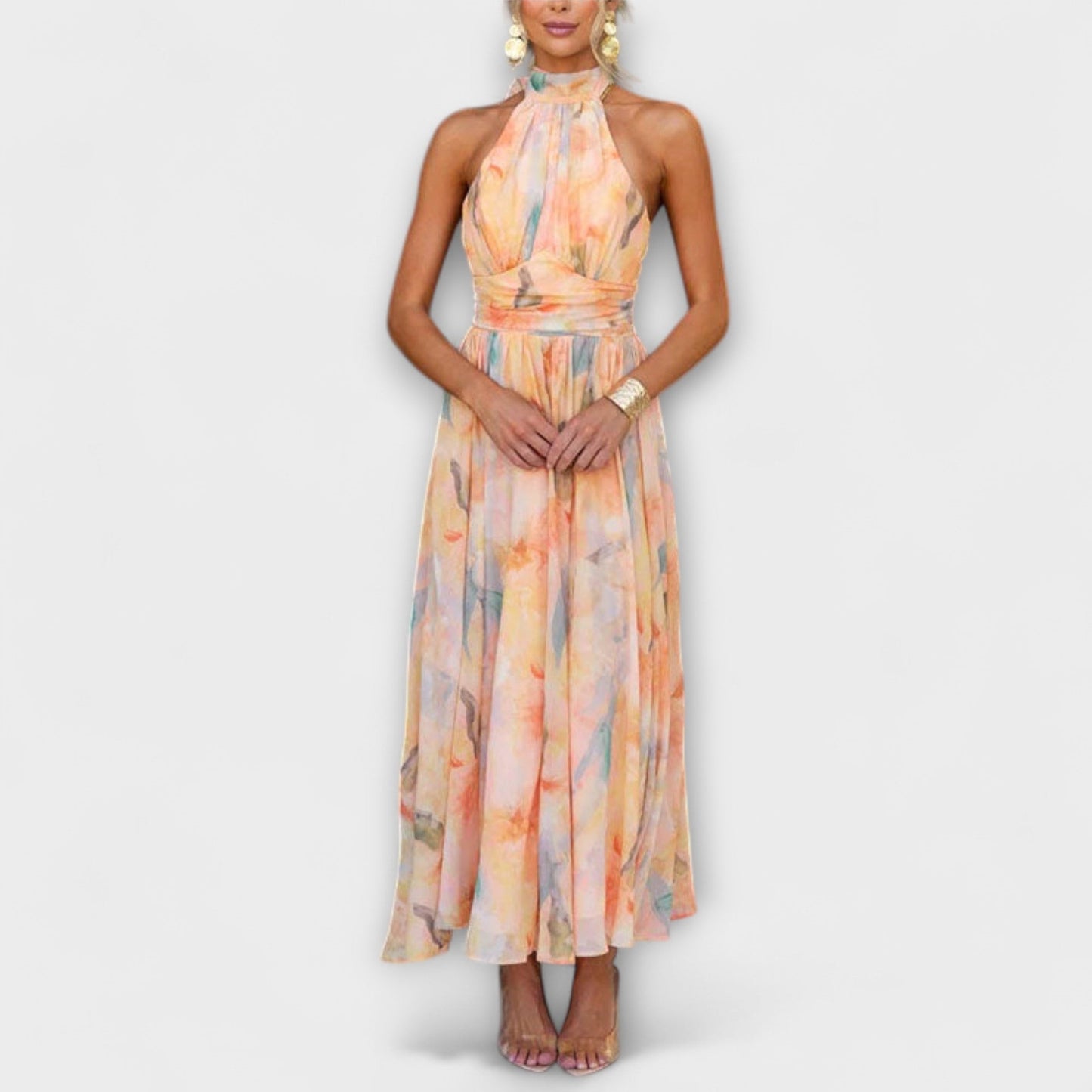 Chic Halter-Neck Maxi Dress for Summer Events