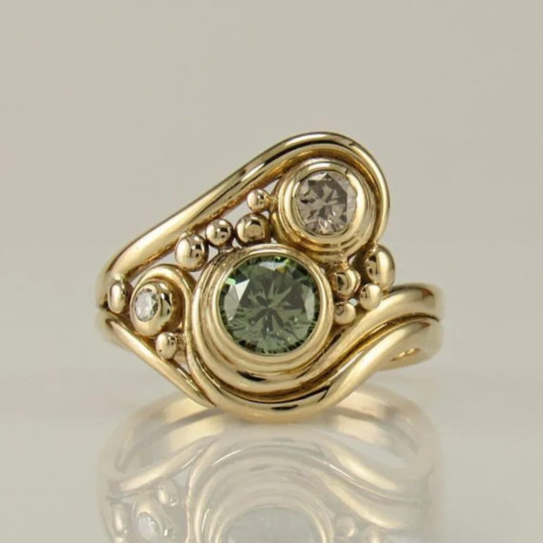 Green Zircon Ring with Gold Accent