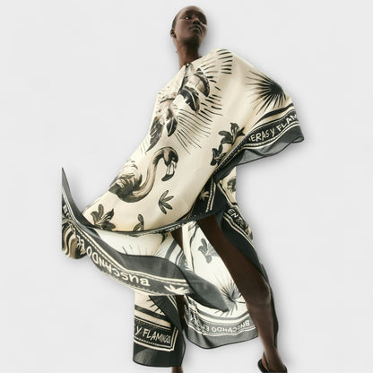 Melissa - Vibrant Flamingo Print Maxi Kaftan Dress for Beachwear