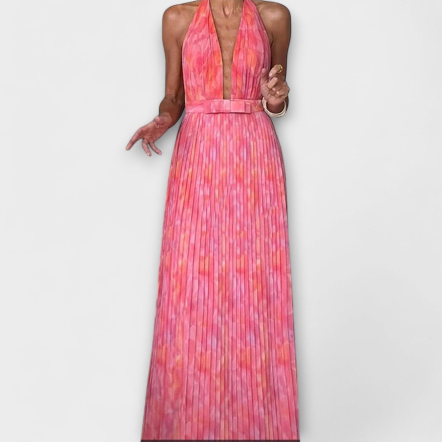 Seraphina - Elegant Halter Neck Pleated Maxi Dress for Events