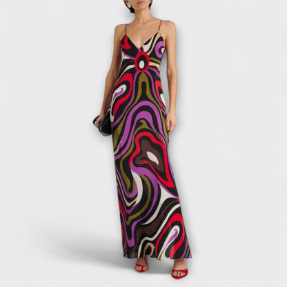 Marble Print Maxi Dress for Stylish Events