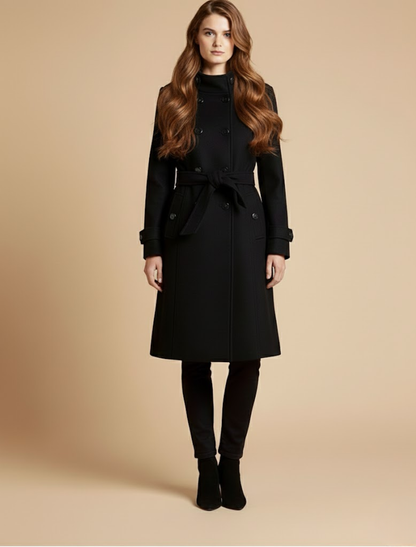 Mid-Length Women's Coat with Classic Collar for Any Occasion