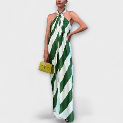 Chic Striped Halter Backless Maxi Dress for Events
