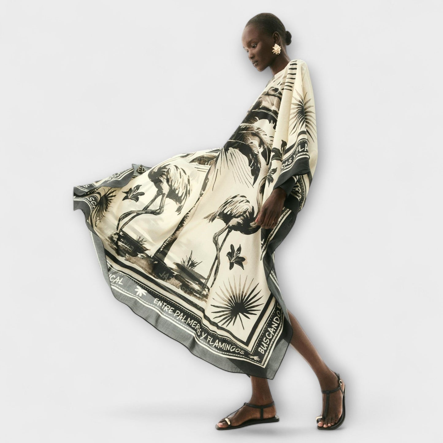 Melissa - Vibrant Flamingo Print Maxi Kaftan Dress for Beachwear