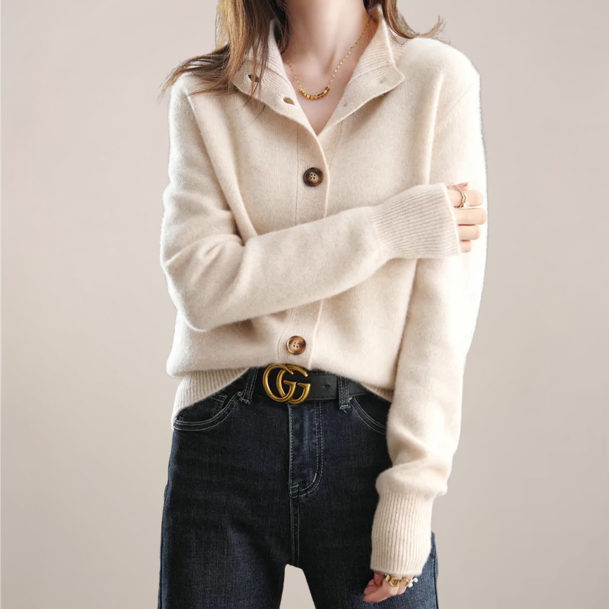 Women’s Cream Button-Front Cardigan Sweater for Any Occasion