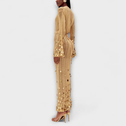 Kathleen Gold Knit Maxi Dress for Chic Events