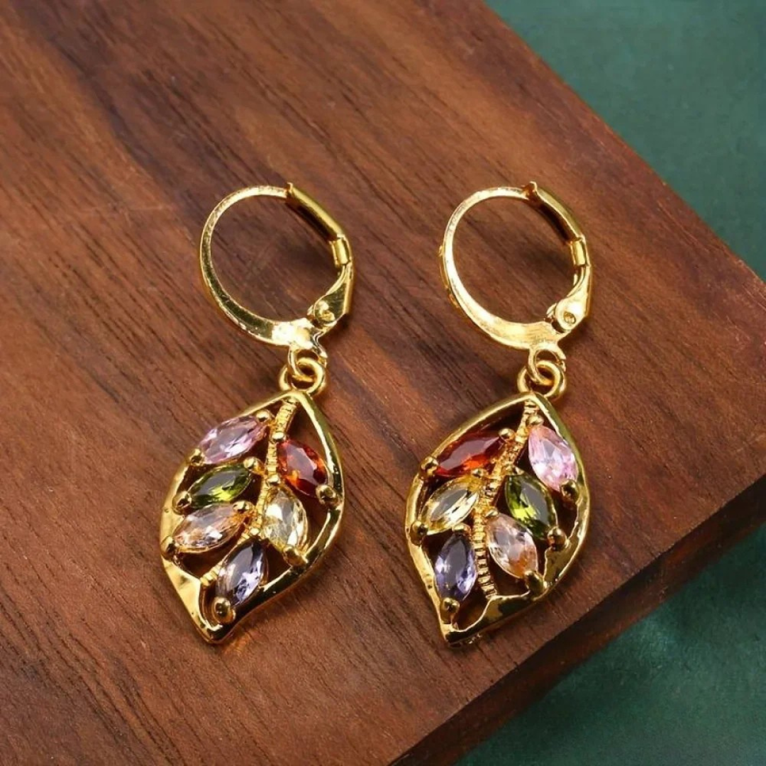 Vibrant Retro Gold Leaf Earrings
