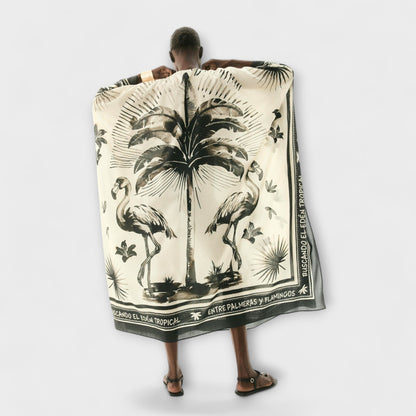 Melissa - Vibrant Flamingo Print Maxi Kaftan Dress for Beachwear