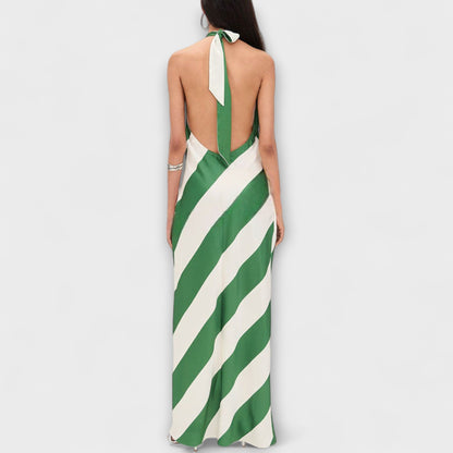 Chic Striped Halter Backless Maxi Dress for Events