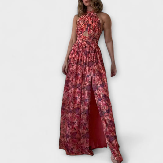 Nortrud Floral Print Backless Maxi Dress for Special Occasions