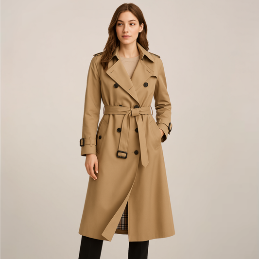 Women's Classic Belted Trench Coat – Stylish Double-Breasted Outerwear