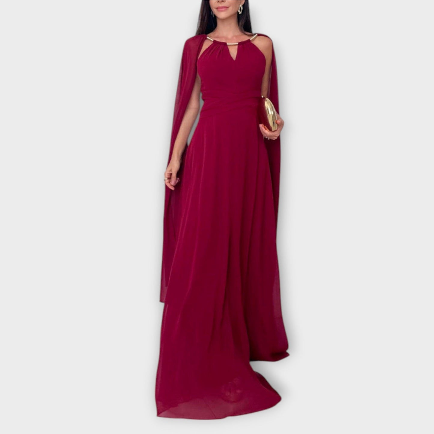 Chic Maxi Dress with Cape Sleeves & High Slit