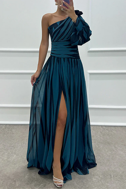 Wedding Guest Dress - Striped One Shoulder Maxi