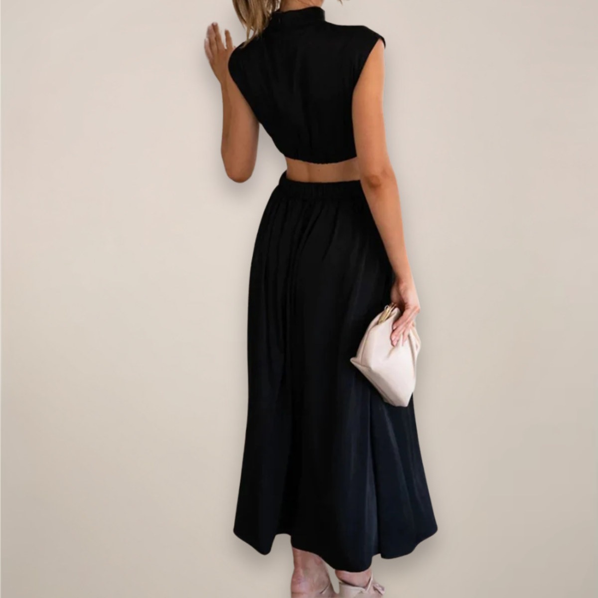 Chic Cap Sleeve Maxi Dress with Cut-Out Waist