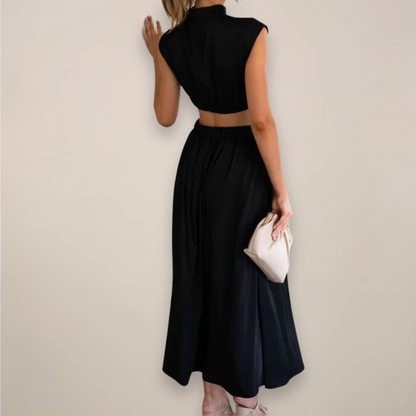 Chic Cap Sleeve Maxi Dress with Cut-Out Waist
