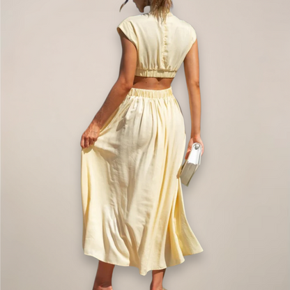 Chic Cap Sleeve Maxi Dress with Cut-Out Waist