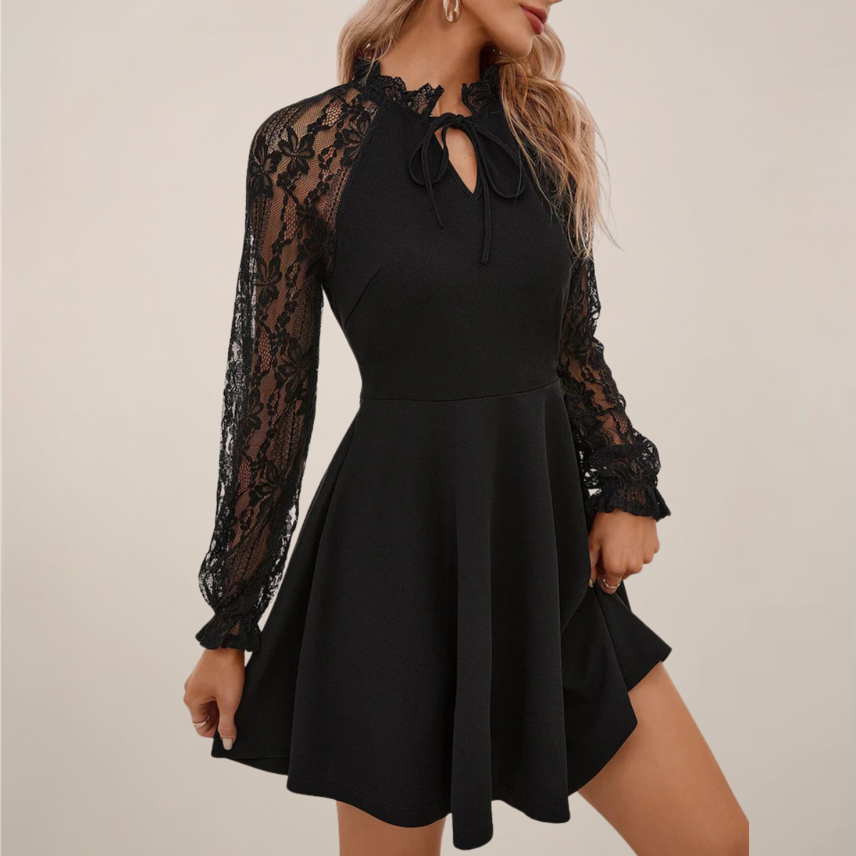Chic Lace Sleeve Mini Dress for Special Occasions
