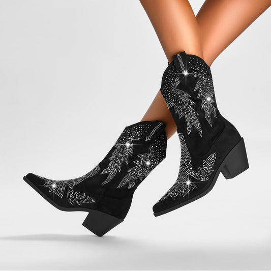 Trendy Western Boots for Women with Rhinestone Accents