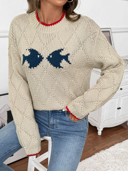 Leah Fish-Pattern Knit Sweater for All Occasions