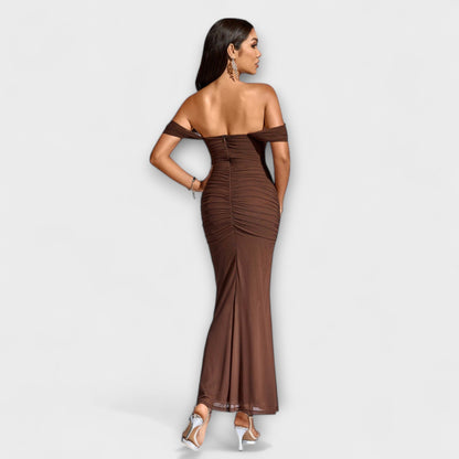 Ione - Chic Off-Shoulder Ruched Dress for Any Occasion