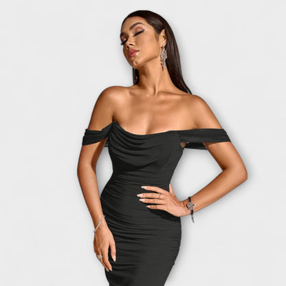 Ione - Chic Off-Shoulder Ruched Dress for Any Occasion