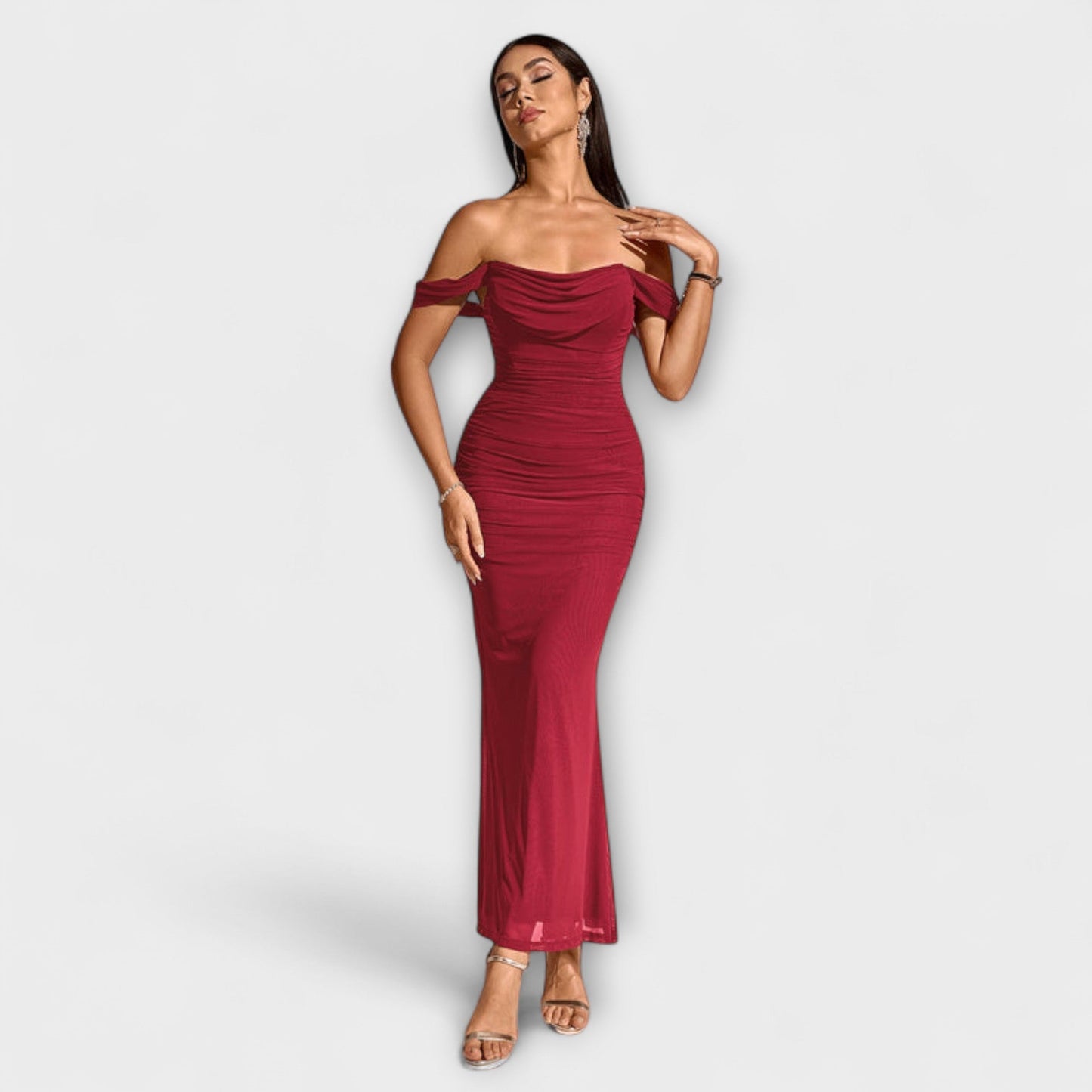 Ione - Chic Off-Shoulder Ruched Dress for Any Occasion