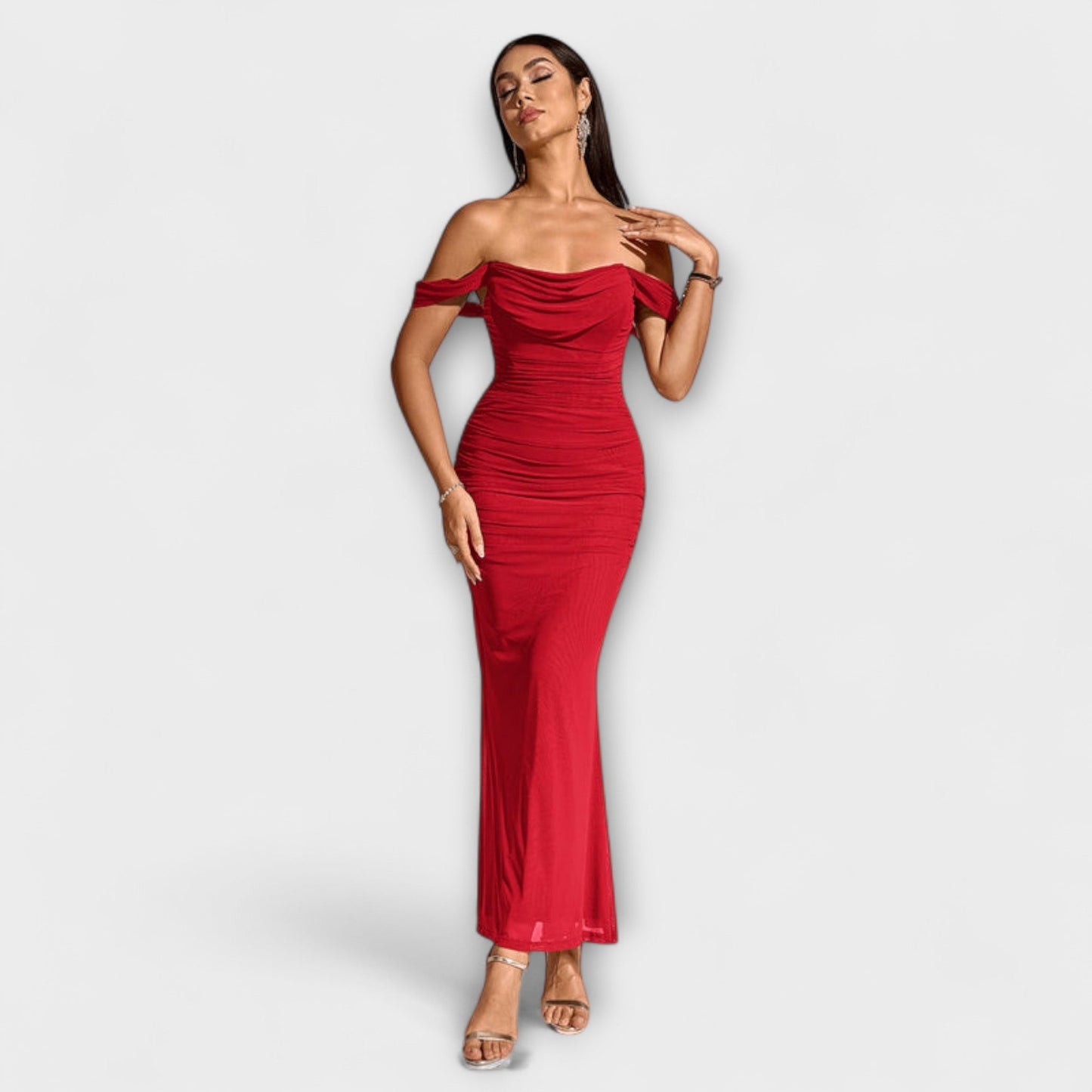 Ione - Chic Off-Shoulder Ruched Dress for Any Occasion