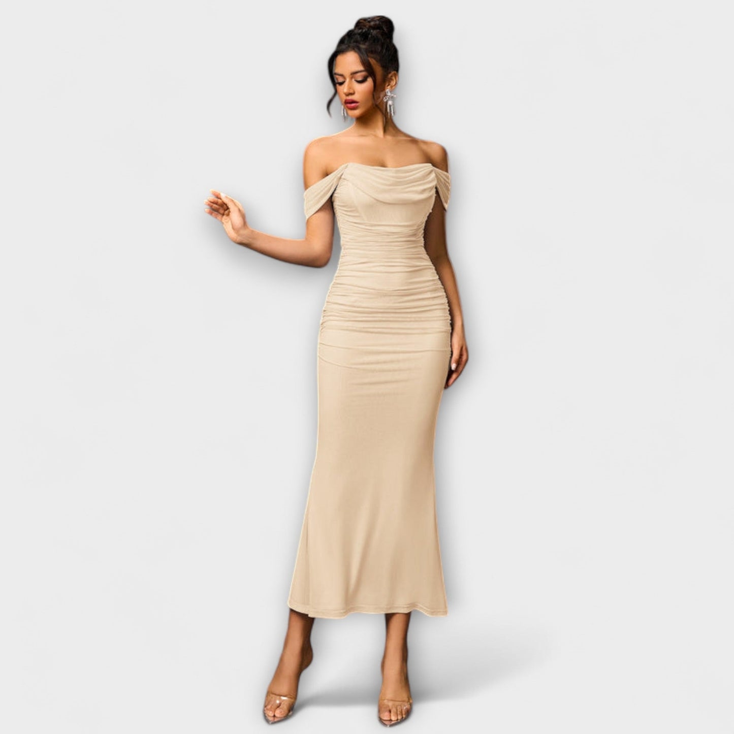 Ione - Chic Off-Shoulder Ruched Dress for Any Occasion