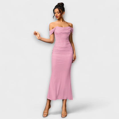 Ione - Chic Off-Shoulder Ruched Dress for Any Occasion