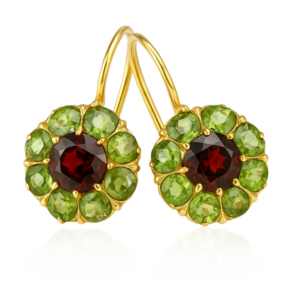 Retro Green and Red Gemstone Earrings
