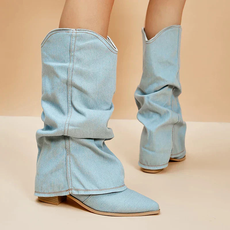 Camila - Stylish Denim Knee-High Boots for Any Occasion