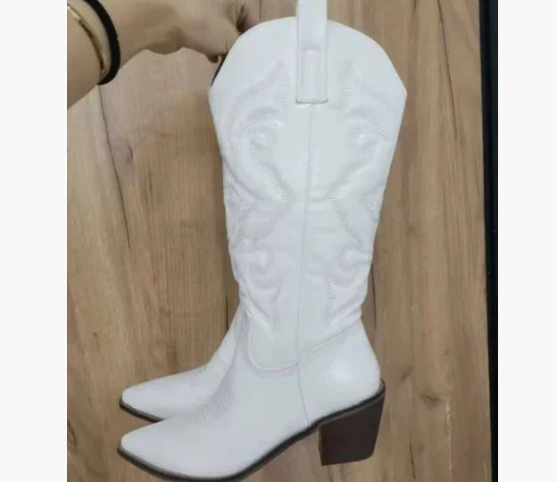 Joanna | Women's Knee-High Heeled Boots in Chic Material