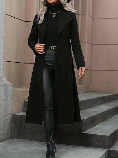 Chic Black Belted Long Trench Coat for Fall & Winter Wear