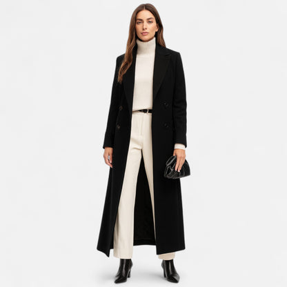 Women's Black Maxi Overcoat – Chic Longline Outerwear for Year-Round Wear