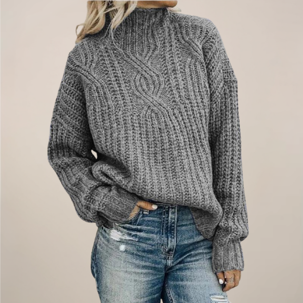 Chic Black Mock Neck Cable Knit Sweater for Any Occasion