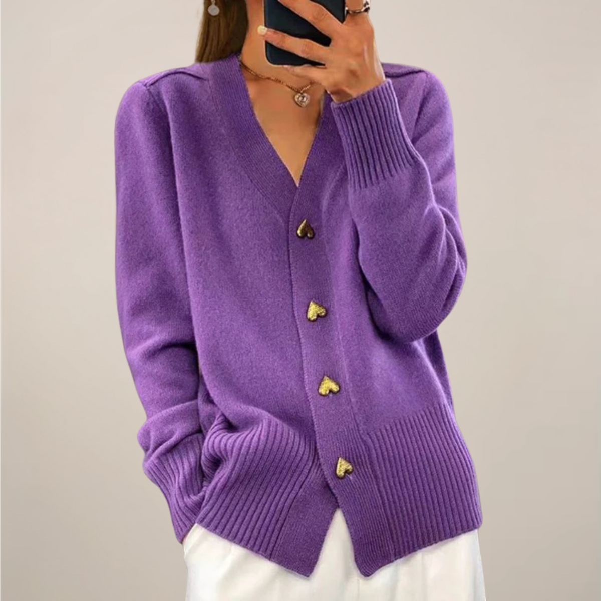 Chic Women's Cardigan with Heart Button Accents