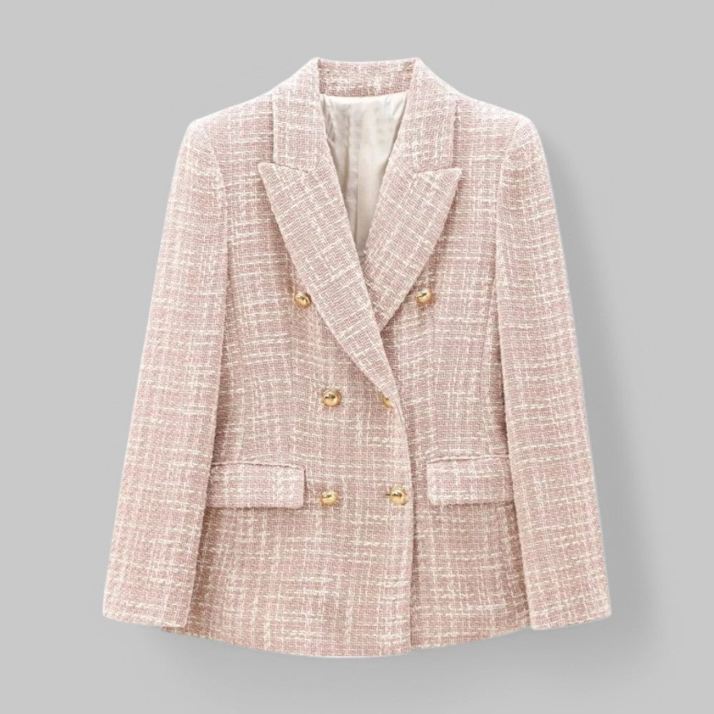 Chic Pink Tweed Blazer for Women - Ideal for Work or Events