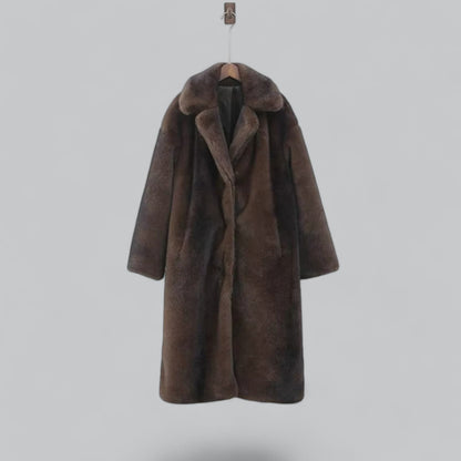 Chic Dark Brown Long Faux Fur Coat for Winter Wear