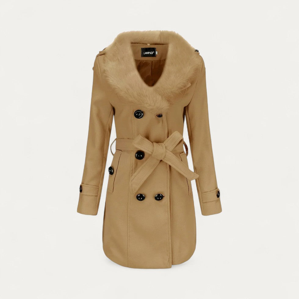 Chic Women’s Faux Fur Collar Trench Coat