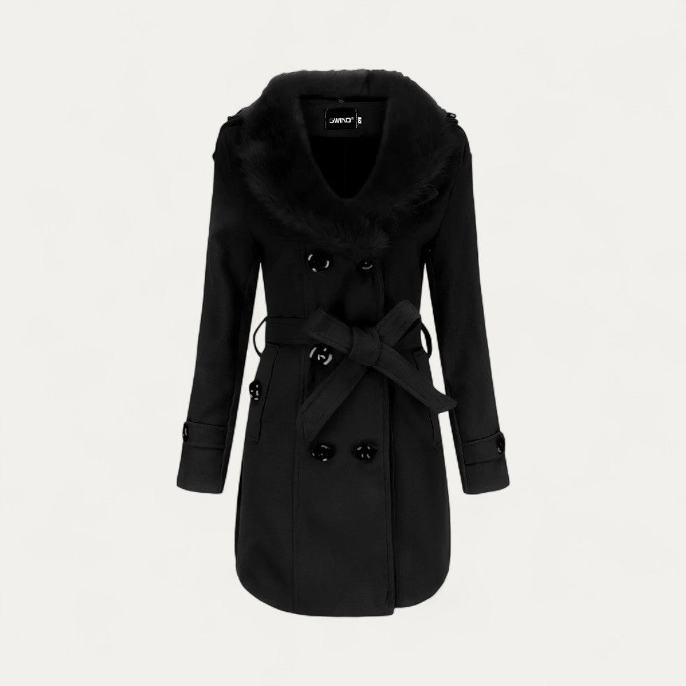 Chic Women’s Faux Fur Collar Trench Coat