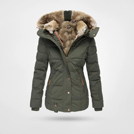 Women's Faux-Fur Hooded Puffer Jacket - Insulated for Cold Weather