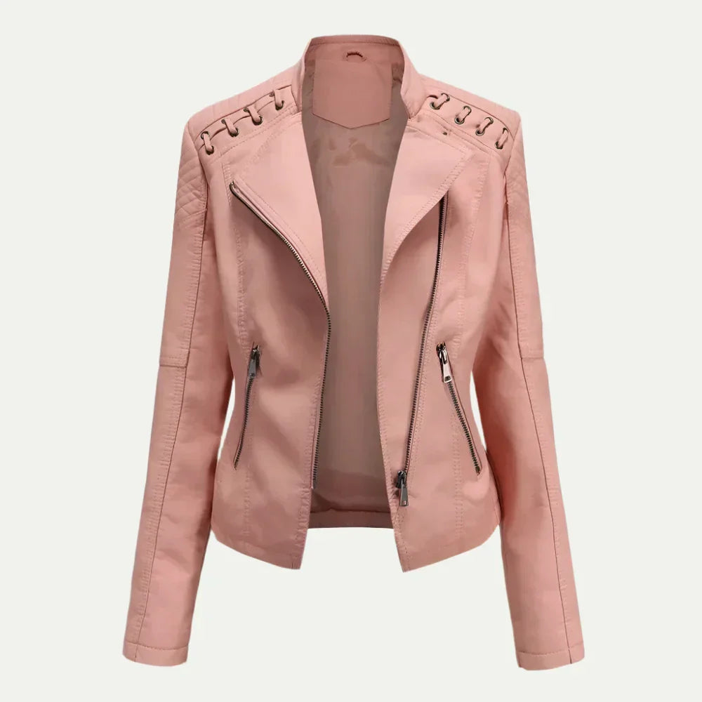 Chic Asymmetric Zip Women's Jacket with Quilted Shoulders